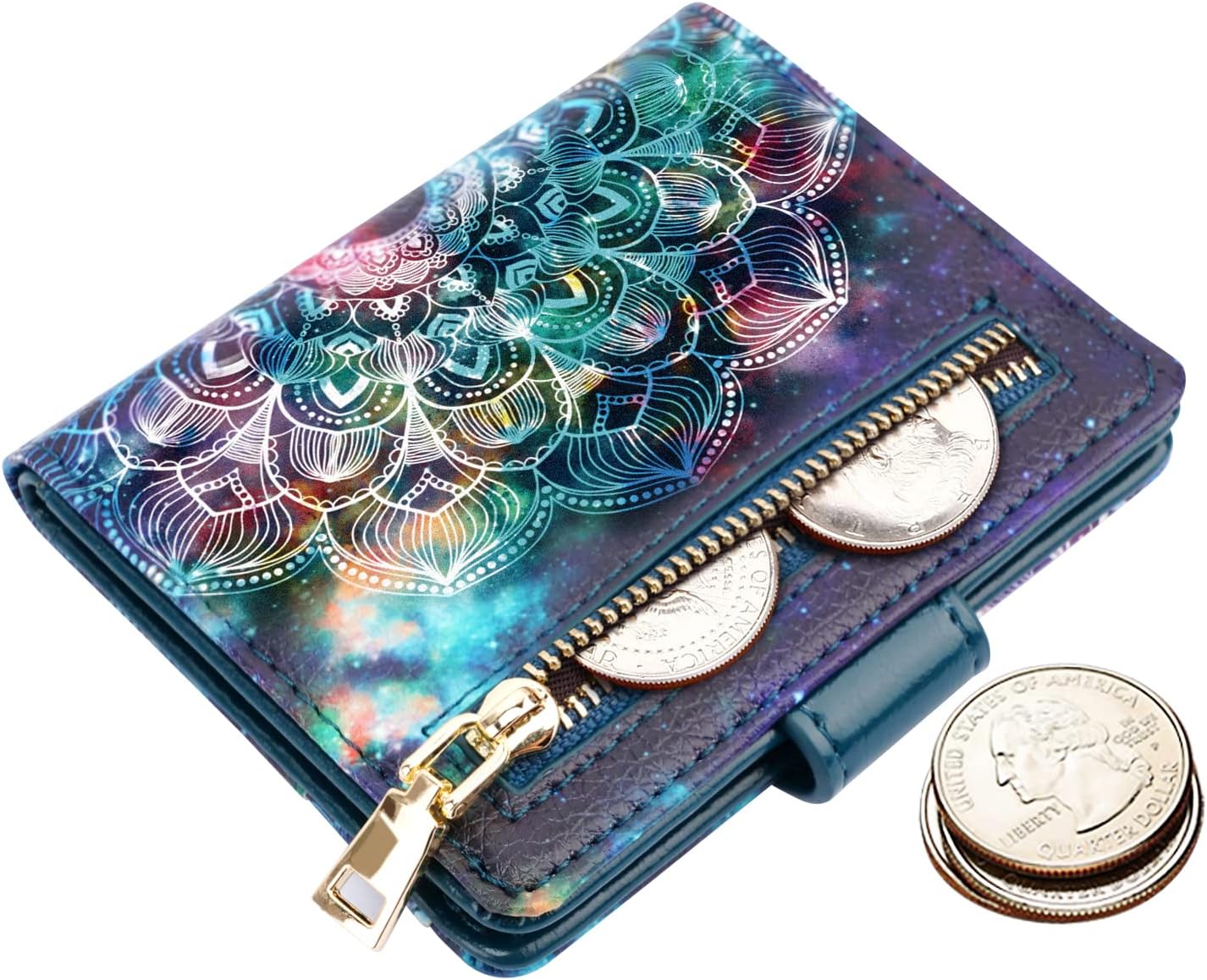 Small Wallets for Women Slim Minimalistfor Bifold Credit Card Holder for Pocket or Purse, Mandala - Image 4