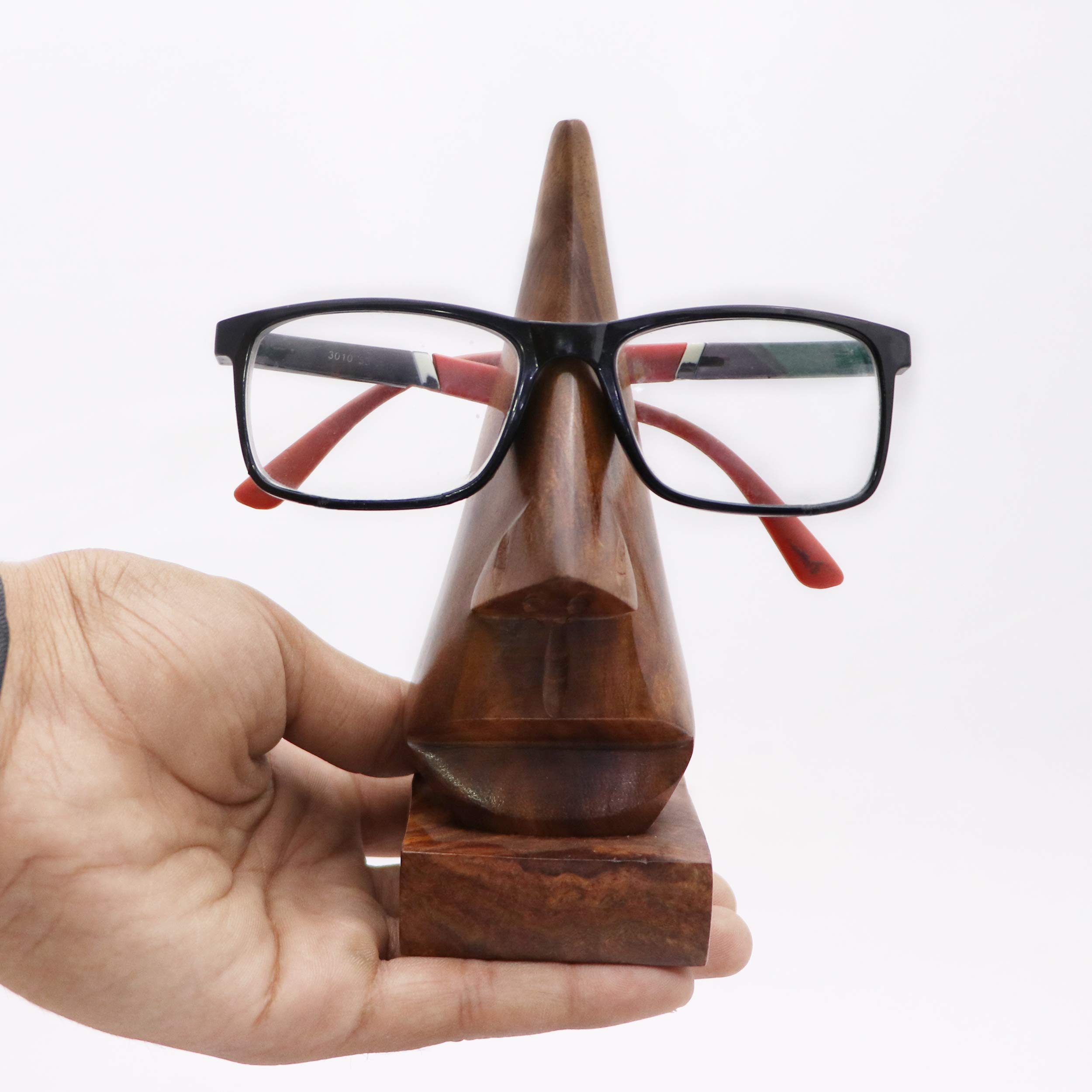 Khandekar (with device of K) Indiabigshop Wooden Handmade Classic Sheesham Nose-Shaped Eyeglass Spectacle Holder Perfect For Home And Office Decor 6 Inch