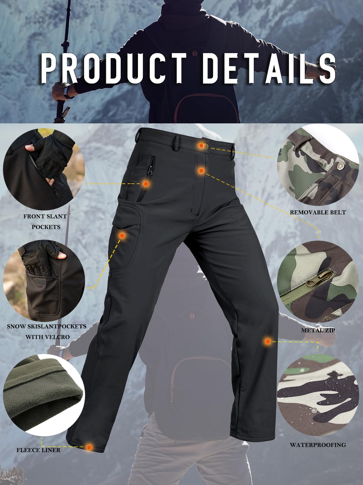 Pantalones tácticos de camuflaje para hombre, pantalones de trabajo resistentes al agua, térmicos para senderismo