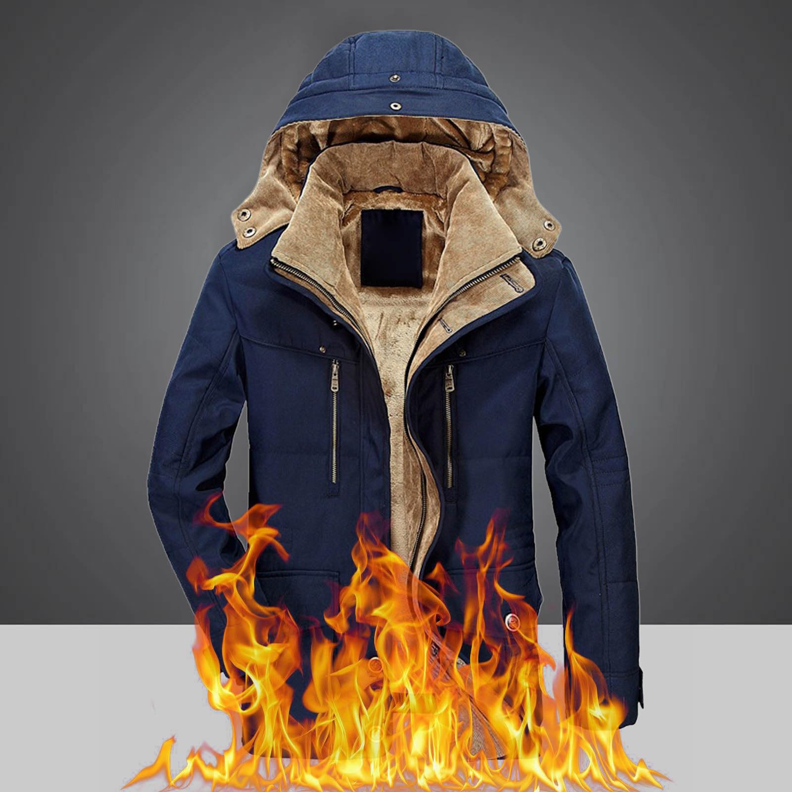 Winterjacke Herren Skijacke Wasserdicht Warm Gefüttert Outdoorjacke mit Abnehmbarer Kapuze Softshell Winter Fleecejacke
