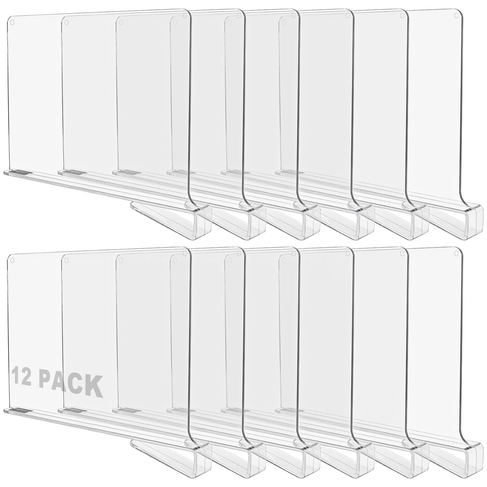 CYEER Shelf Dividers Set of 12, Acrylic Shelf Dividers for Wardrobe, Clear Closets Shelf Separator and Organizer Wardrobe Shelves for Bedroom Kitchen Cabinets Shelf Organization