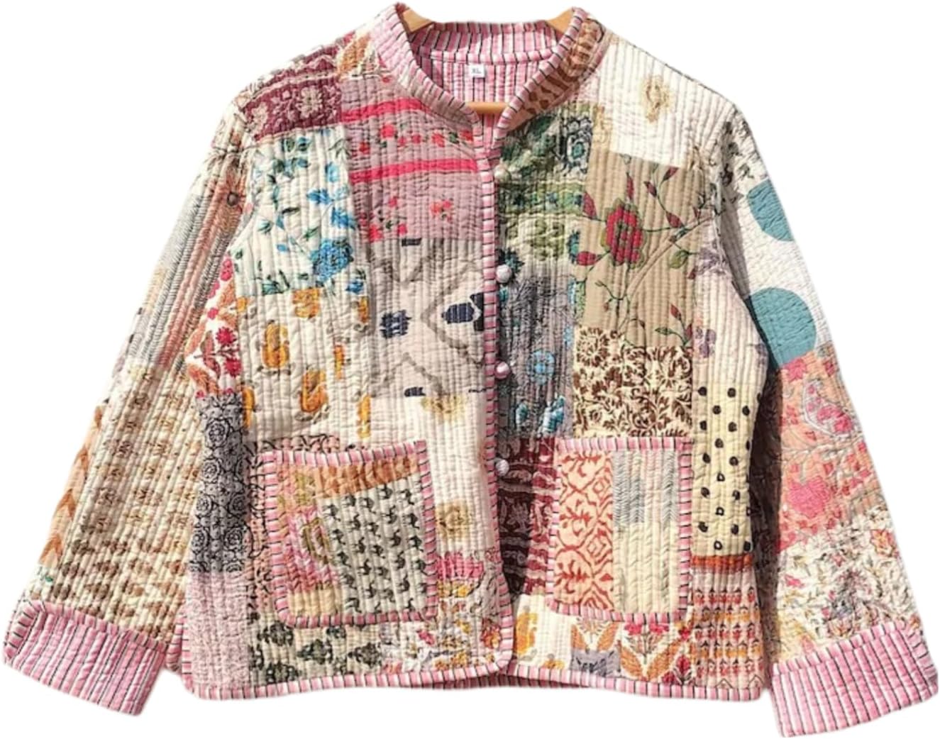 Indian Handmade Patchwork Cotton Colorfull Jacket Reversible Coat Winter Cotton Jacket for Women,