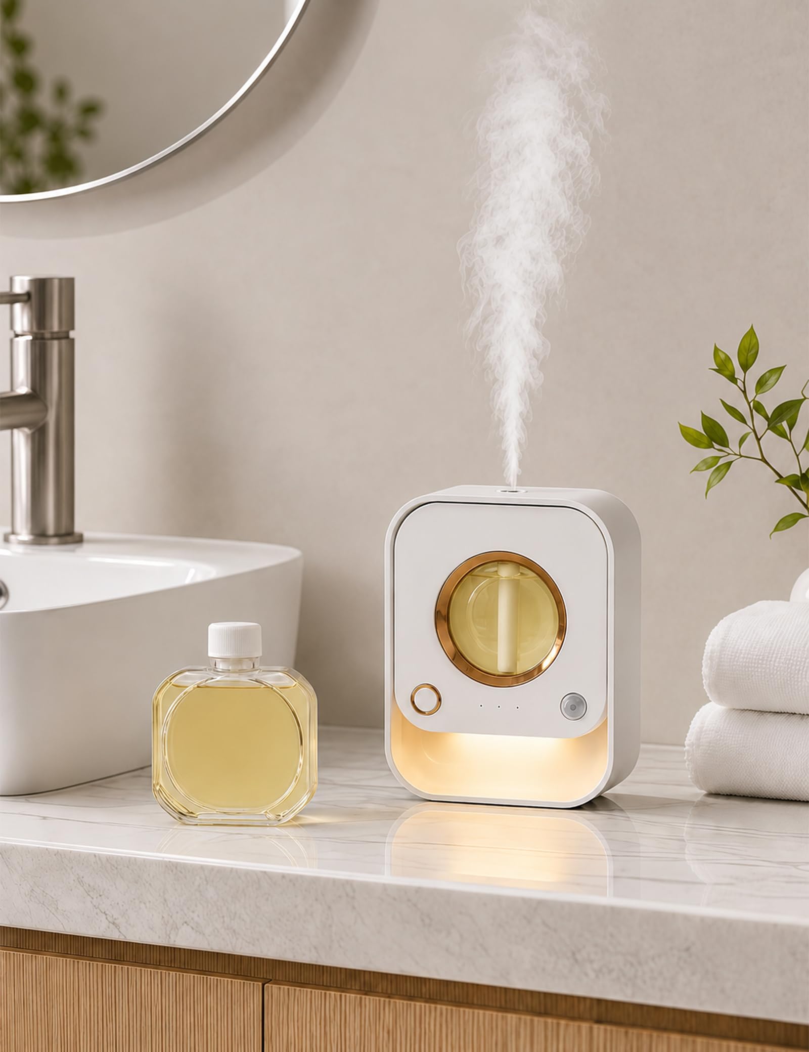 Aroma Diffuser Kabellos Raumduft mit Bewegungssensor, Nachtlicht & 3 Timer, Wand & Tisch Ultraschall Diffuser ohne Wasserbehälter, Lufterfrischer 50ml Orange für Bad, Schlafzimmer, Wohnzimmer Flur