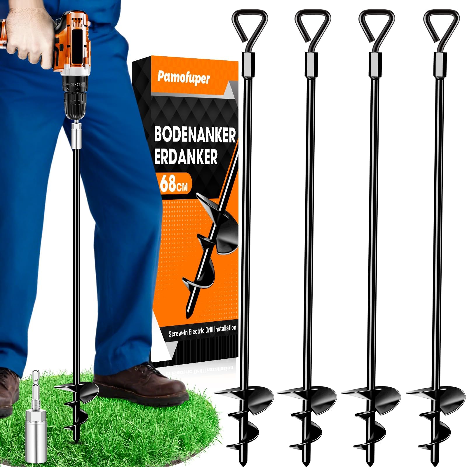 Bodenanker Zum Eindrehen Trampolin Zelt Erdanker,Heavy Duty Trampolin FüR Schaukelgestell, Bodenanker Garten, Vordach, Zeltanker, Zeltschrauben Camping, Widerstehen Starkem Wind 4/8er Set 35/68cm