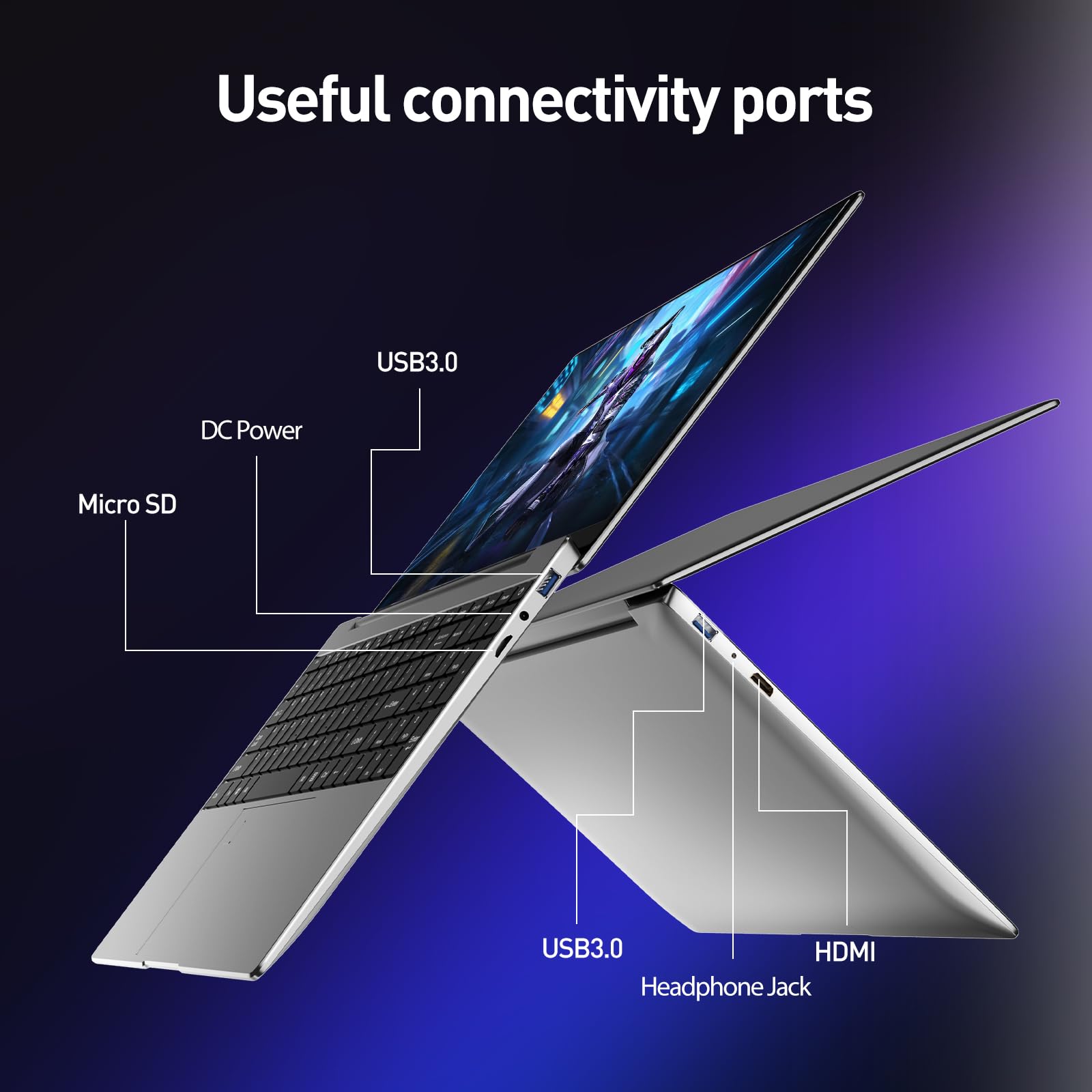 15.6 Inch Laptop Computer 8GB RAM 256GB SSD Win 11 Laptop, Core i3 Processor, 1080P FHD Display, Backlit Keyboard, Fingerprint, USB3.0,WiFi5,Mini HDMI, BT5,Webcam — view 7