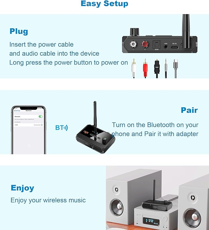 Receptor Bluetooth 5.4 KAIY para Estéreo, Adaptador Óptico RCA miniatura 7