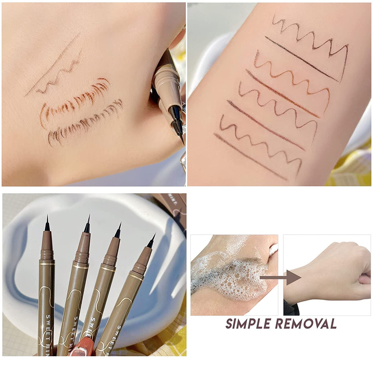 Quick-Drying Waterproof Superfine Eyeliner Pen, 4pcs Hyper Easy Liquid Pen No-Skip Waterproof Very Fine Eyeliner Makeup Long Lasting High Pigmented Smudge Proof Formula (Dark Brown 4PCS)
