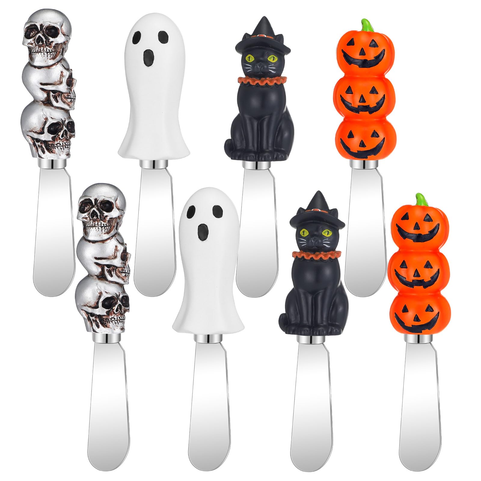 Lasnten 8 Pcs Halloween Cheese Spreaders Knives Set, Spooky Cat Ghost Skull