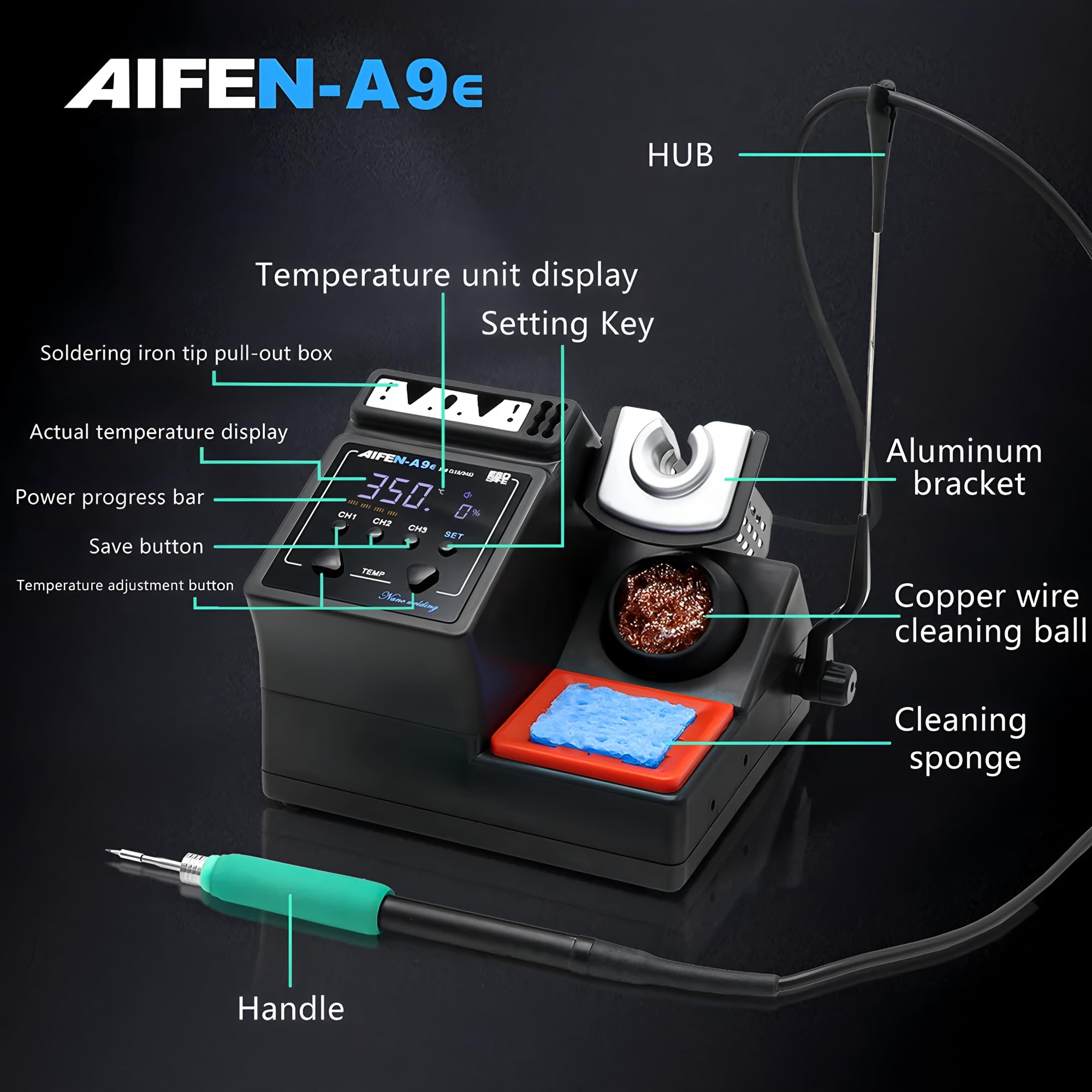 AIFEN A9E Soldering Station Compatible Soldering Iron Tip 115/210/245 Handle Control Temperature Welding Rework Station(A9E 245 3tips AIFEN A9E Soldering Station Compatible Soldering Iron Tip 115/210/245 Handle Control Temperature Welding Rework Station(A9E 245 3tips