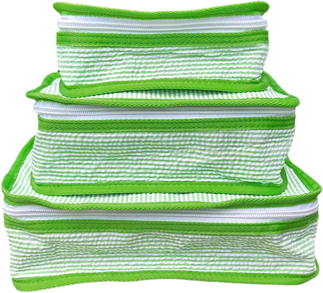 Blanksmall Seersucker Packing Cubes for Travel - 3 Pack Small Travel Essentials for Kids, Gym & Diaper Bag, DIY Embroidery Blank with Smooth Zipper (Navy)