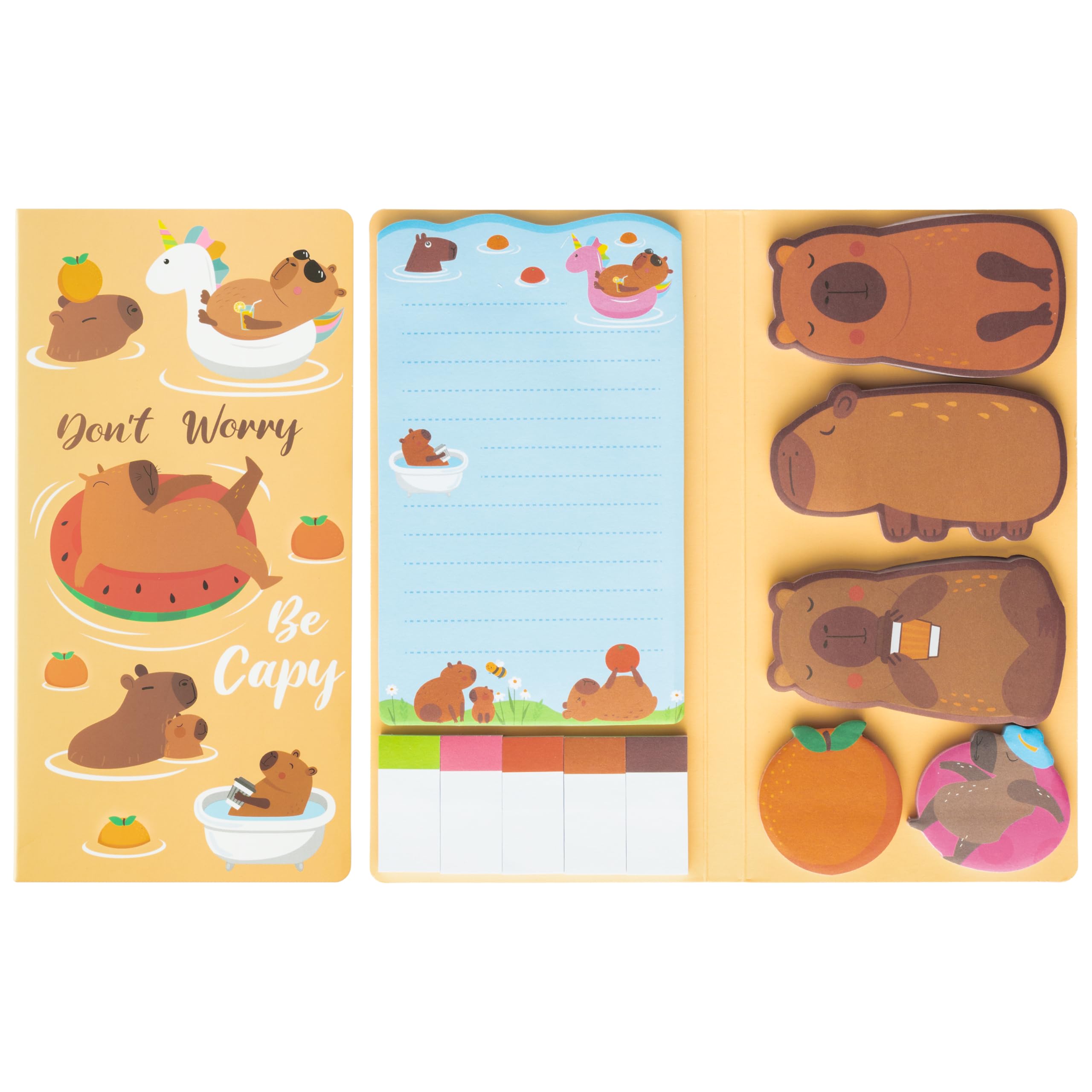 B1ykin Sticky Notes Set - Cartoon Theme Cute Self-Stick Notes Pad Teacher Appreciation Gifts， Self-Adhesive Writing Memo Pages Sticky to Do Notepad for Kids Employee School Office (Capybara)
