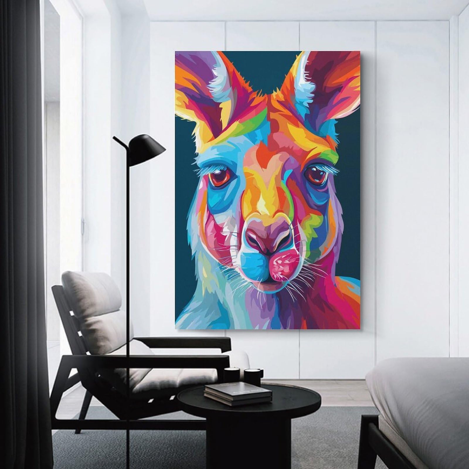 Junmoney Colorful Kangaroo Portrait Canvas Wall Picture 24x36inch(60x90cm), for Entryway, Lounge Links Or Small Walls, Decorative Canvas Styling for Entry Areas