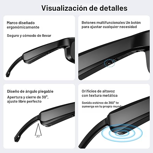 Miniatura 9 de Gafas inteligentes, gafas de sol polarizadas Bluetooth, micrófono y altavoces integrados, asistente de voz, protección UV, gafas de sol de audio
