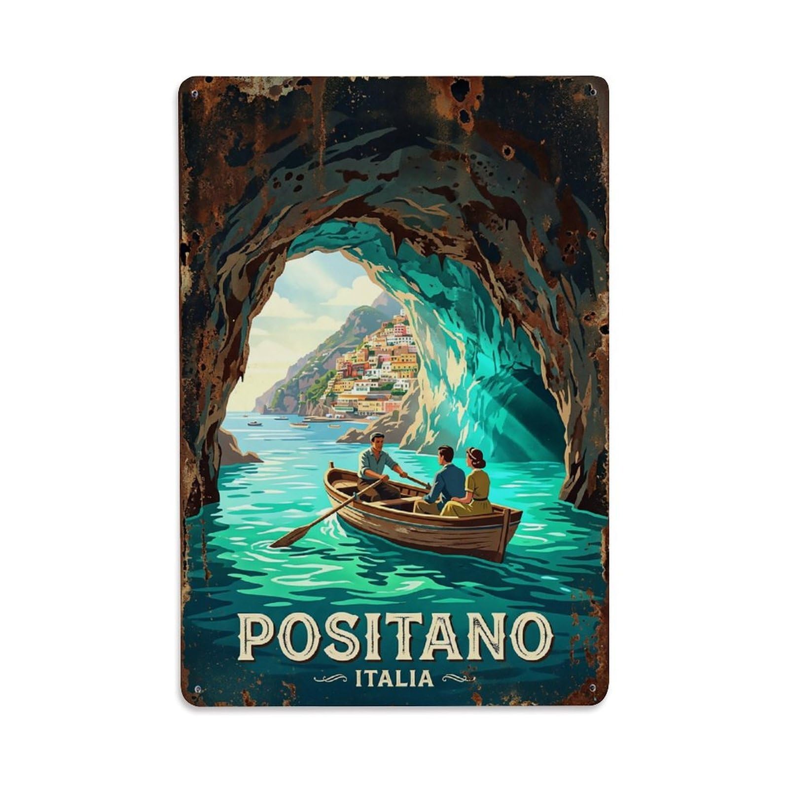 Huiyhb 8X12inch(20X30cm) Vintage Travel Positano Italy Turquoise Grotto Boat Metal Tin Sign