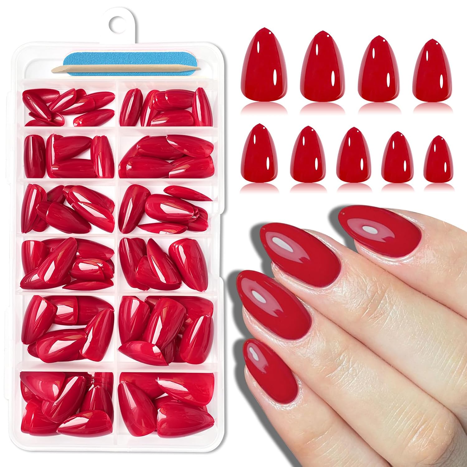 Red Almond Press on Nails - Short Acrylic Fake Nails