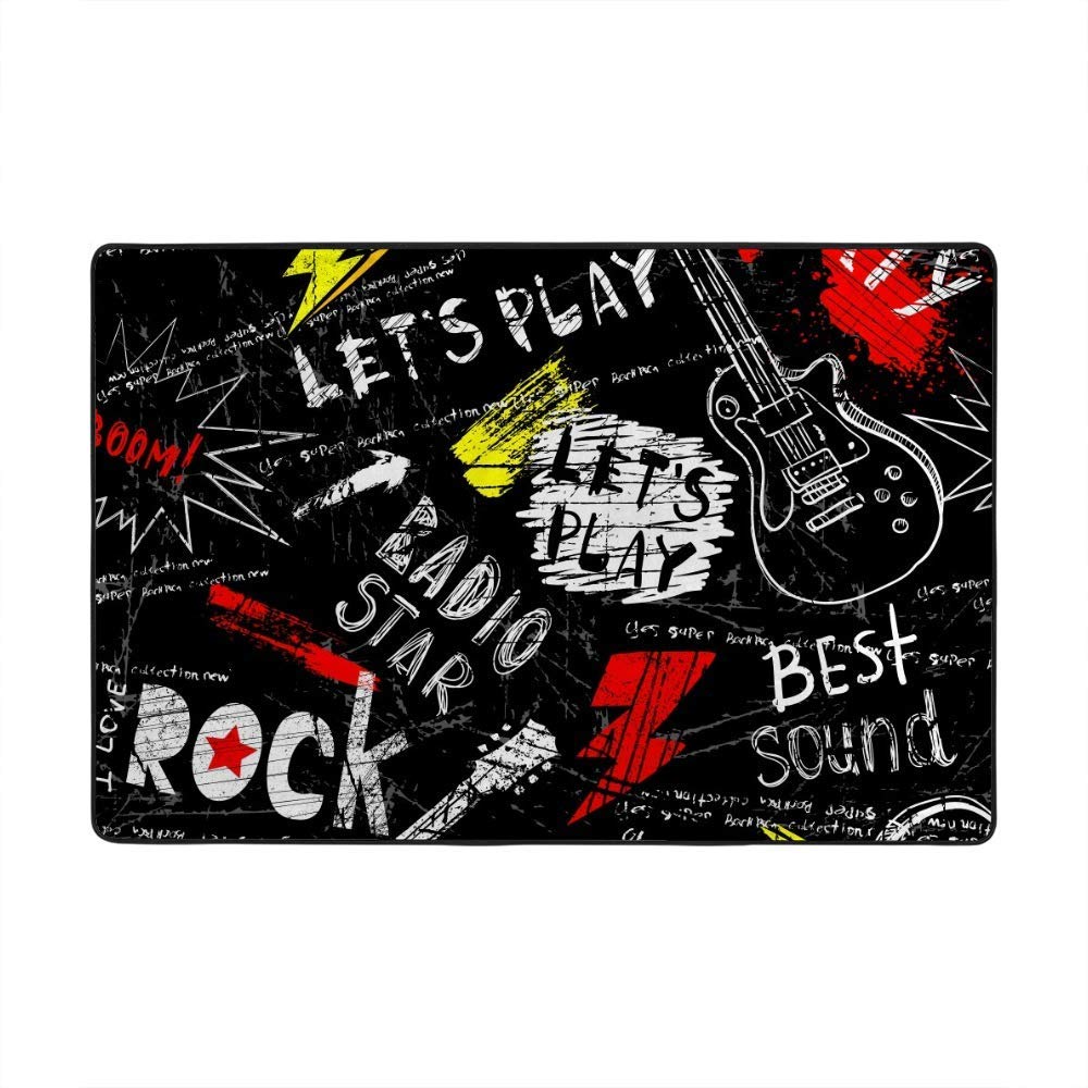 Tapis abstrait pour guitare noir, grand tapis de salon design velours corail