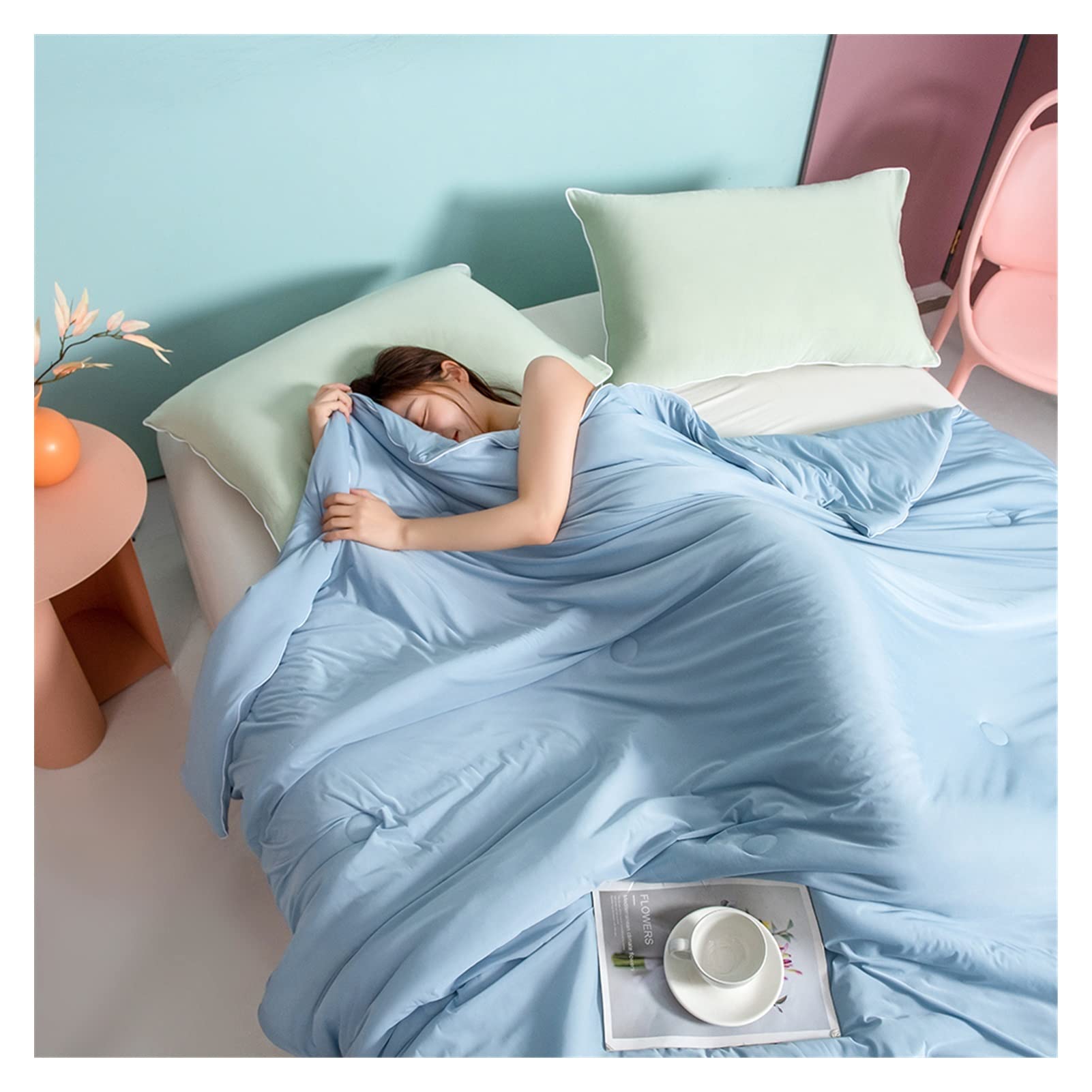EBzvblxm Cooling Blanket for Summer, Summer Cooling Blanket Ice Quilt Air Condition Comforter Multicolor Multiple Sizes(Blue,200x230cm)