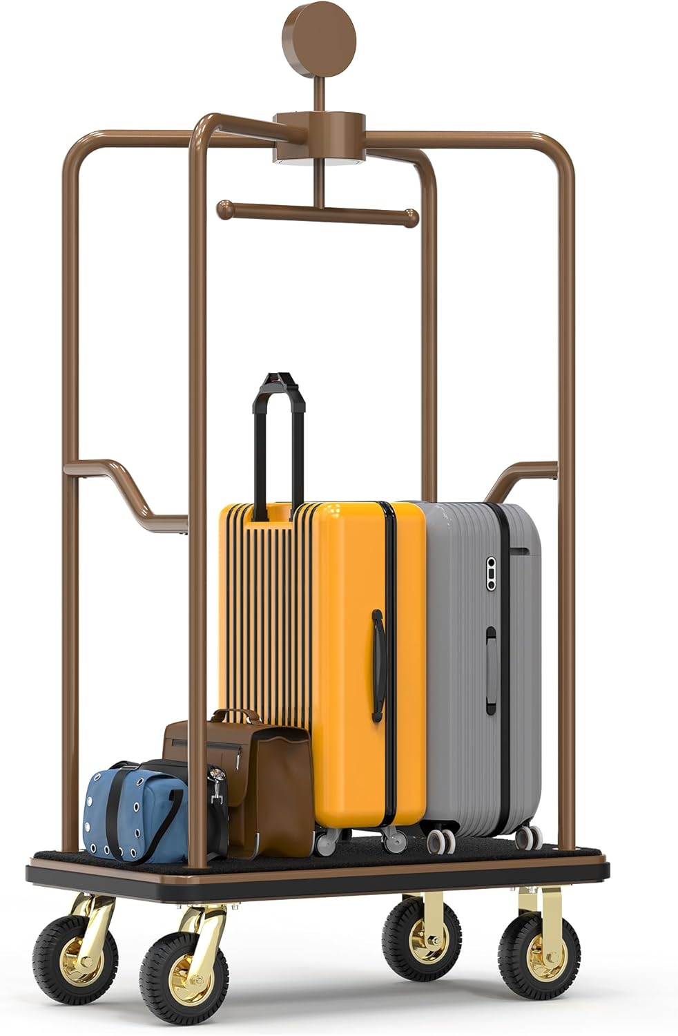 Commercial Hotel Luggage Cart 1600 lbs Capacity Bellman Cart, Stainless Steel Hotel Luggage Trolley with 8" Pneumatic Wheels & Carpet Platform, Heavy Duty Rolling Luggage Cart for Hotels