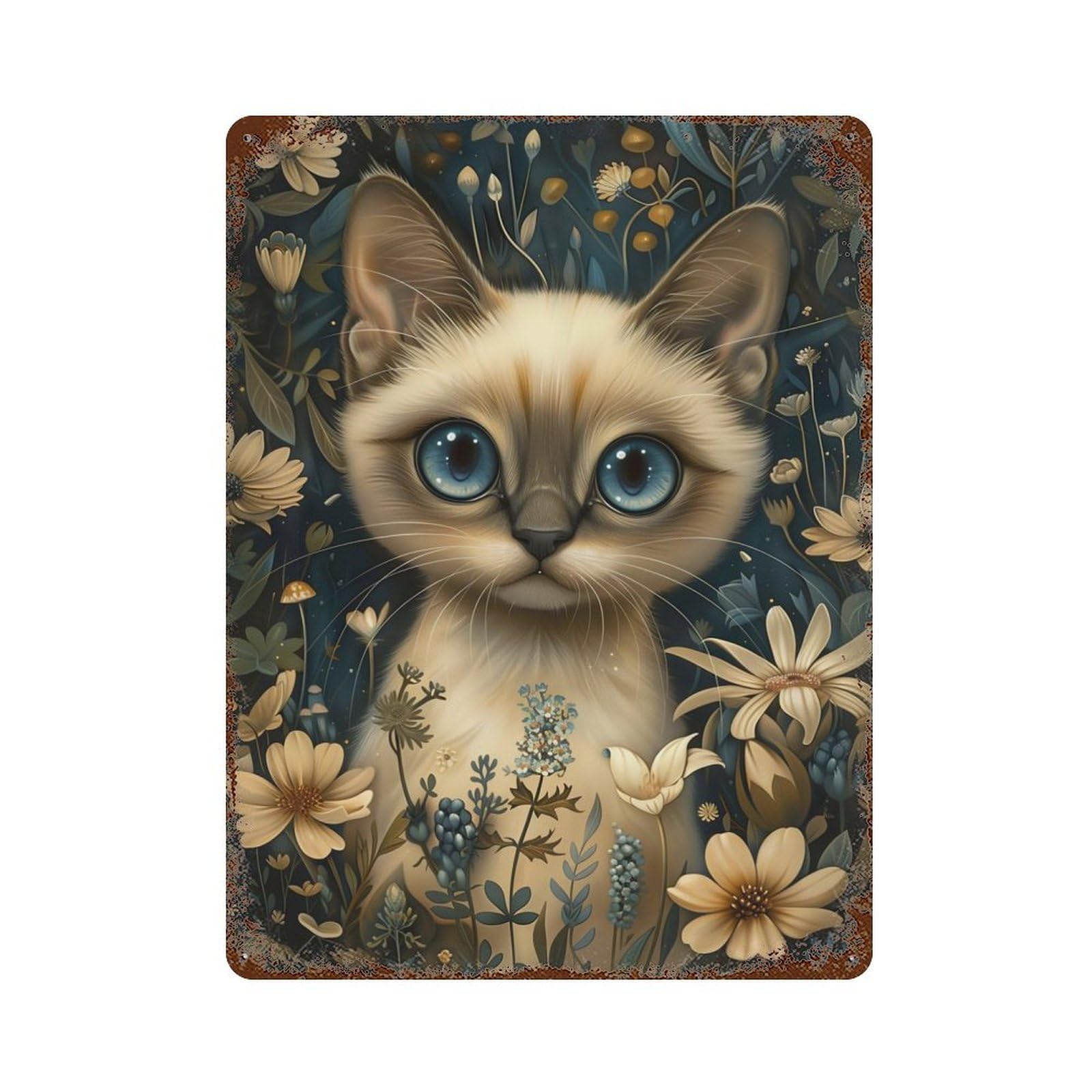 Garage Style Whimsical Siamese Cat Weathered Tin Sign 15.7"x11.8", Classic Wall Plaque for Bar And Workshop