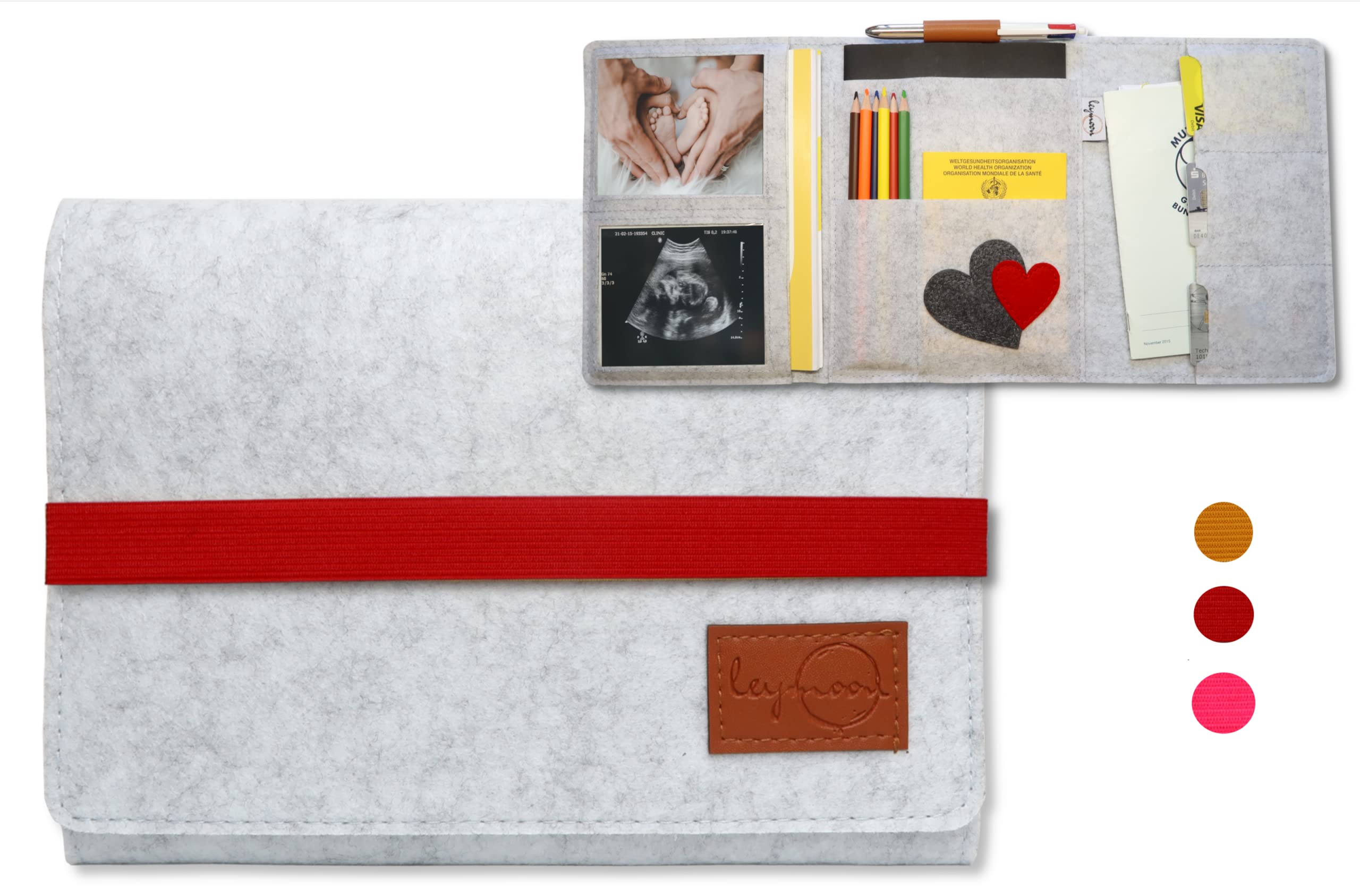 leymoon - U Heft Hülle Mutterpasshülle, Geschenk für Schwangere und Mama's mit vielen Fächern für Mutterpass, Ultraschallbilder, Kinder U-Heft, Impfpass uvm. (XXL_Rot)…
