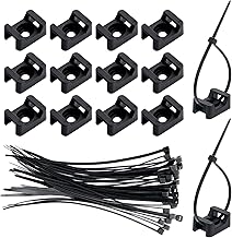 Fippy Lot de 150 Pièces fixations de serre-câbles Base de montage d'attache-zip noire avec 150 colliers de serrage en nylon noir