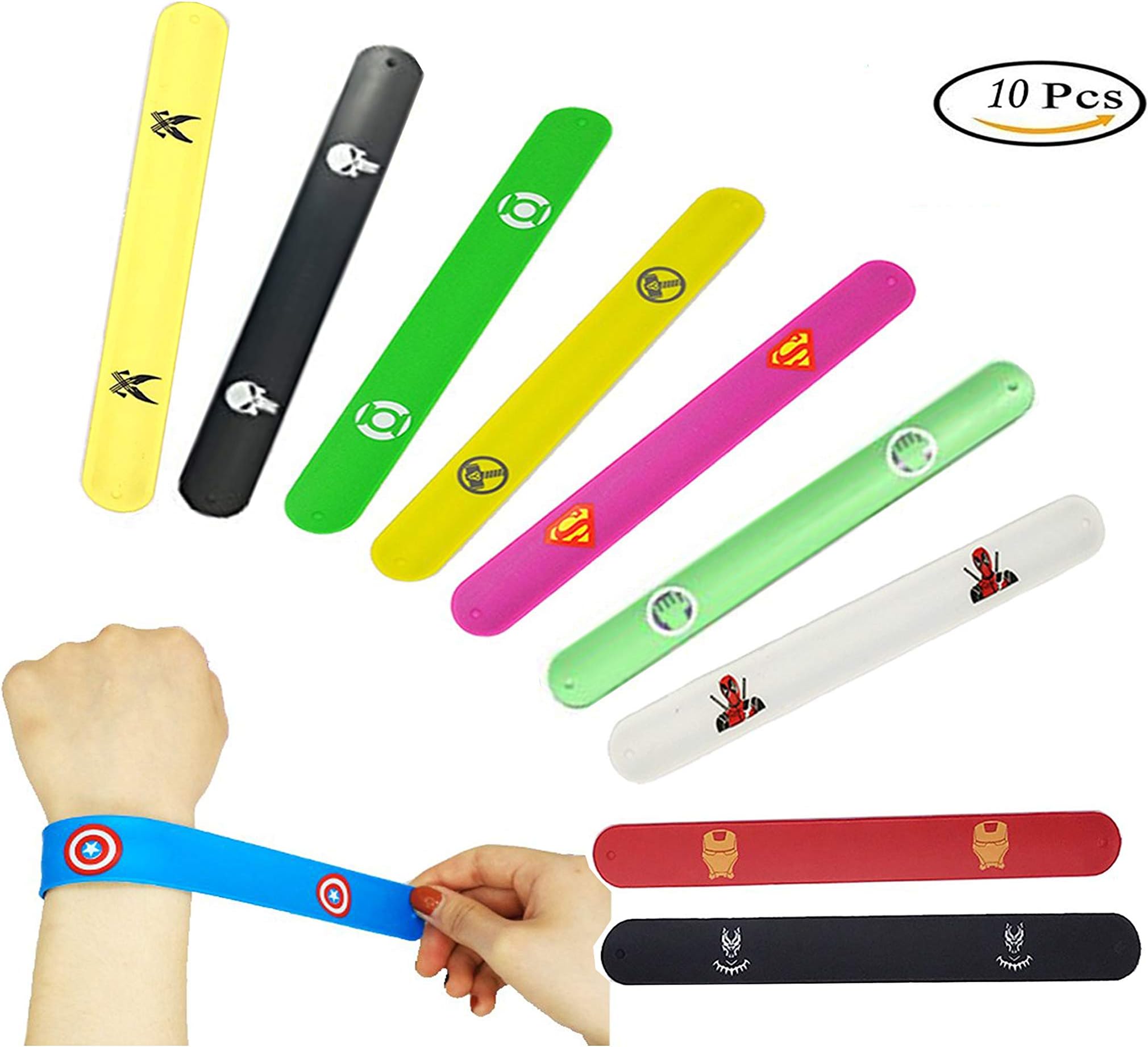 Southstar Bracelet Bands for Kids, 10pcs Superheroes Slap Bands Party Bag Fillers Slap Bracelets Set for Kids Boys & Girls Birthday Party Favors (Style 2)