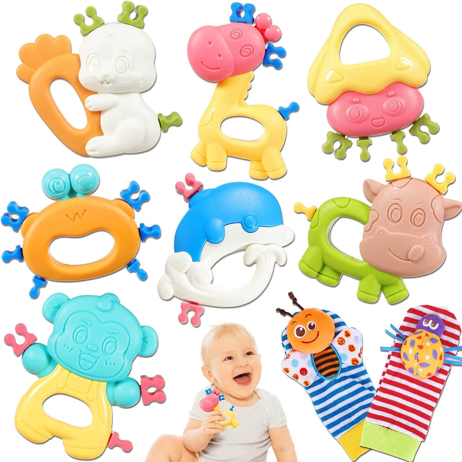 9Pcs Baby Toys 3-6 Months, Baby Rattles 0-6 Months, Newborn Infant Baby Toy 0-3 Month s, Baby Rattles 0-6 Month s, Baby Toys 6 to 12 Month, Baby Boy Girl Gifts Set