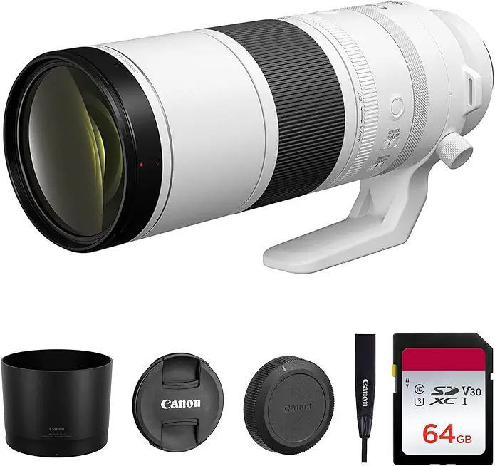 Canon RF 200-800mm f/6.3-9 is USM Lens – Full-Frame Super-Telephoto Zoom with Image Stabilization for Wildlife, Sports &amp; Birding (6263C002) + 64GB Memory Card
