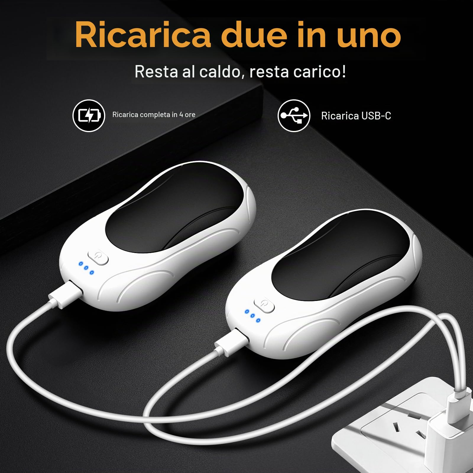 Scaldamani Ricaricabile, 2 Pack Elettrico Portatile, Durata Elettrico Tascabile Scaldamani con 3 Livelli di Calore per Esterno, Campeggio