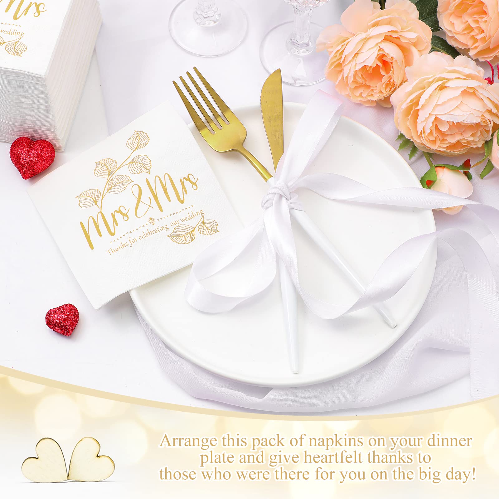 100 Pcs Mr & Mrs Wedding Napkins - Blue Floral Chinoiserie Design, 3-Ply, 9x9 Inch, For Reception, Bridal Shower