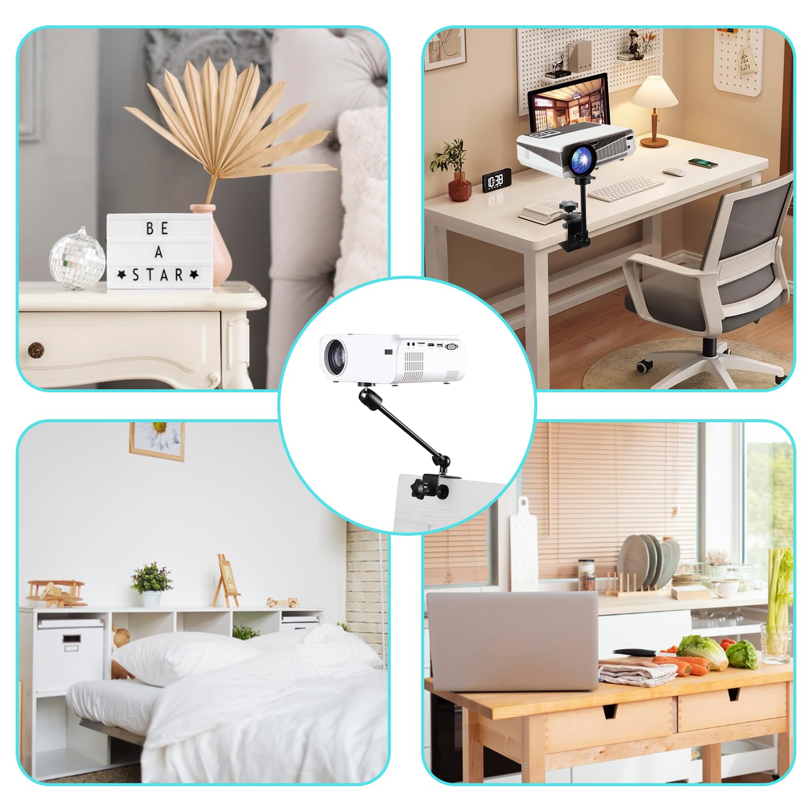 Supporto Per Proiettore, Morsetti A C Supporto Proiettore Regolabile con Rotazione, Scrivania Staffa Proiettore in Metallo con Vite da 1/4" per Home Cinema, Ufficio, Sala Giochi