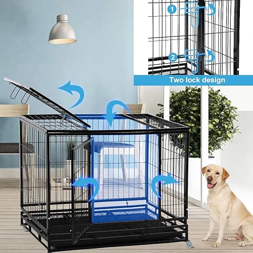 Miniatura 7 de Jaula de metal resistente de 484236 pulgadas, valla grande para perros para entrenamiento, valla de perro para interiores y exteriores, con ruedas