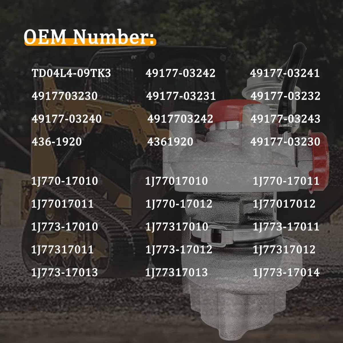 TD04L4-09TK3 Turbocharger Compatible with CAT 236D 242D 246D 257D 259D 262D 277D 279D 289D, for Excavator 308E2, for Kubota V3307-DI-TE3-Q, V3307-DI-T-E3B Engine, Replaces 49177-03242