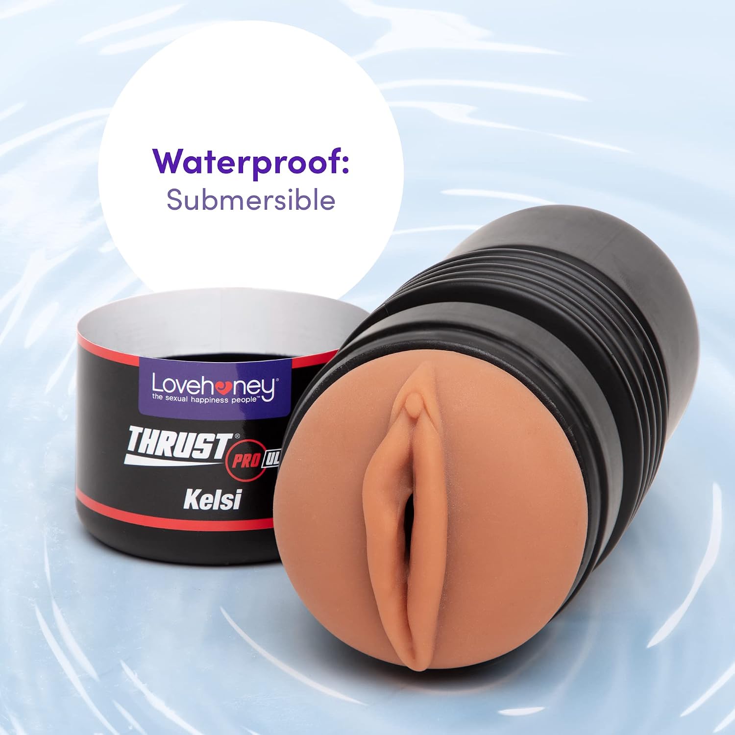 Lovehoney Thrust Pro Ultra Kelsi Male Masturbator Cup - 6 Inch Realistic Vagina with Textured Canal - Vibrator Compatible Male Sex Toy - Self Pleasure Sex Toys for Men - Waterproof - Flesh Tan​