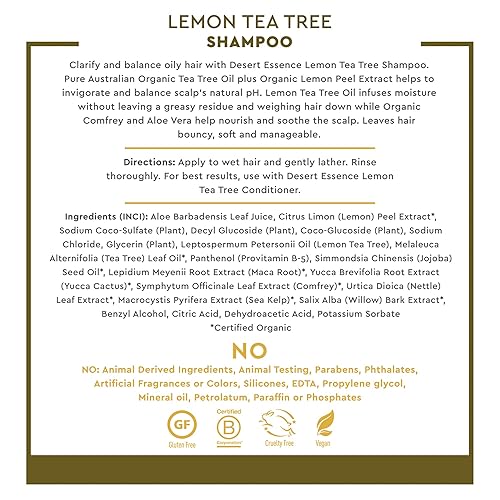 Miniatura 5 de Desert Essence Champú de árbol de té de limón, 8 onzas líquidas, elimina el exceso de aceite, revitaliza el cuero cabelludo, fortalece y protege el