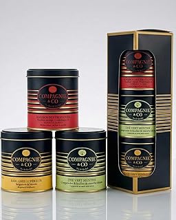 Edles Tee-Geschenkset mit Earl Grey Superior, Rooibos Tropiques & Grüner Tee a la Menthe. 3 kontrastreiche Sorten in schmuckvoller Aromadosen mit Schwarztee, Rooibos und Grüntee