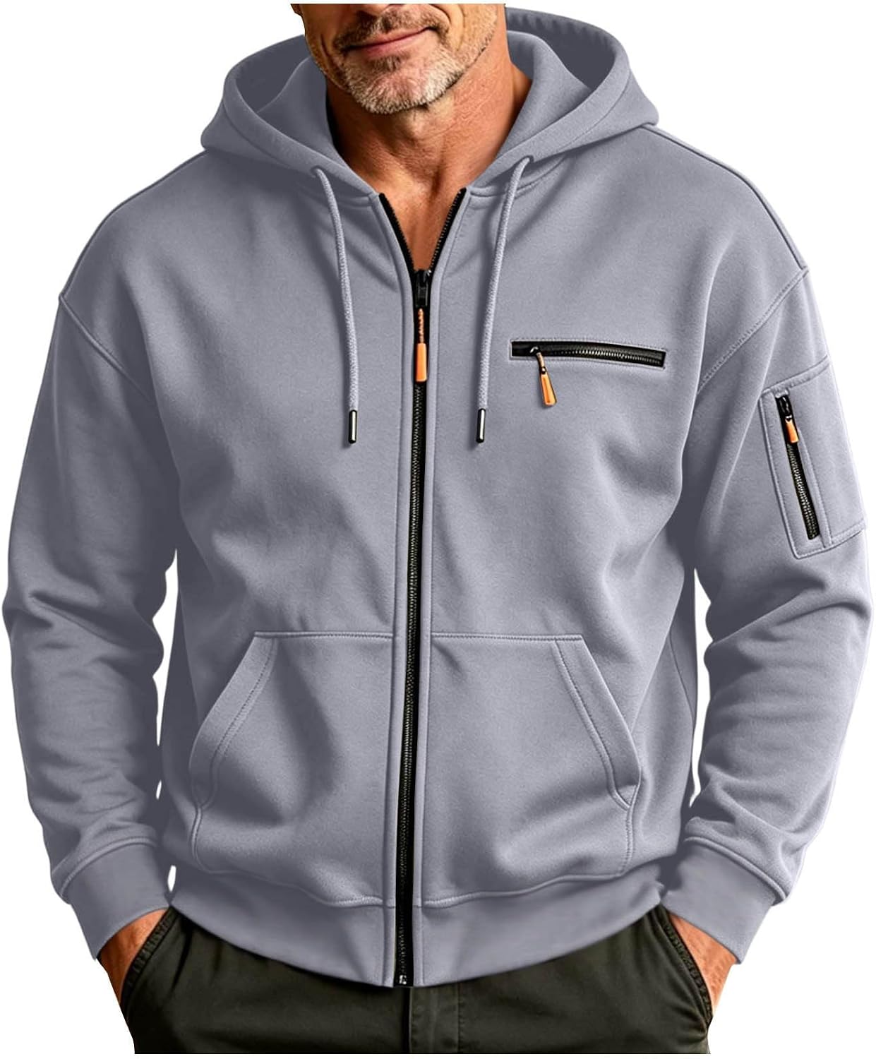 Men Full Zip Hooded Jacket Long Sleeve Casual Sweatshirt Outerwear
