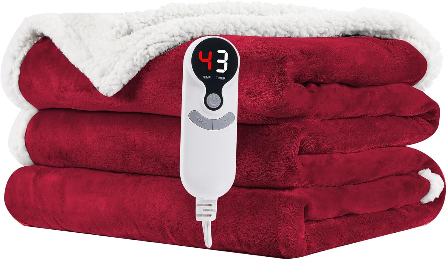 LUXIAN Electric Heated Blanket Twin Size 62"x84" - Microplush & Sherpa Fabric Dual-Sided, 9 Heat Settings & 1-10 Hours Auto Off, Cozy Warming Throw for Home, Office, or Bed, Machine Washable,Wine Red - Image 5