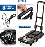 Camion à main pliant, 500 LB Chariot à Dolly lourd avec 6 Roues (2 avec frein) & 2 Straps élastiques - Compact pour déplacer, voyager, bagages, plantes de jardin, camping & Utilisation de bureau (Jet Black)