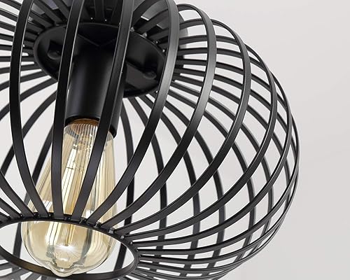 Miniatura 5 de Moderna lámpara de montaje empotrado negra industrial con jaula de metal semiempotrada para pasillo, sala de estar, cocina, entrada, granja