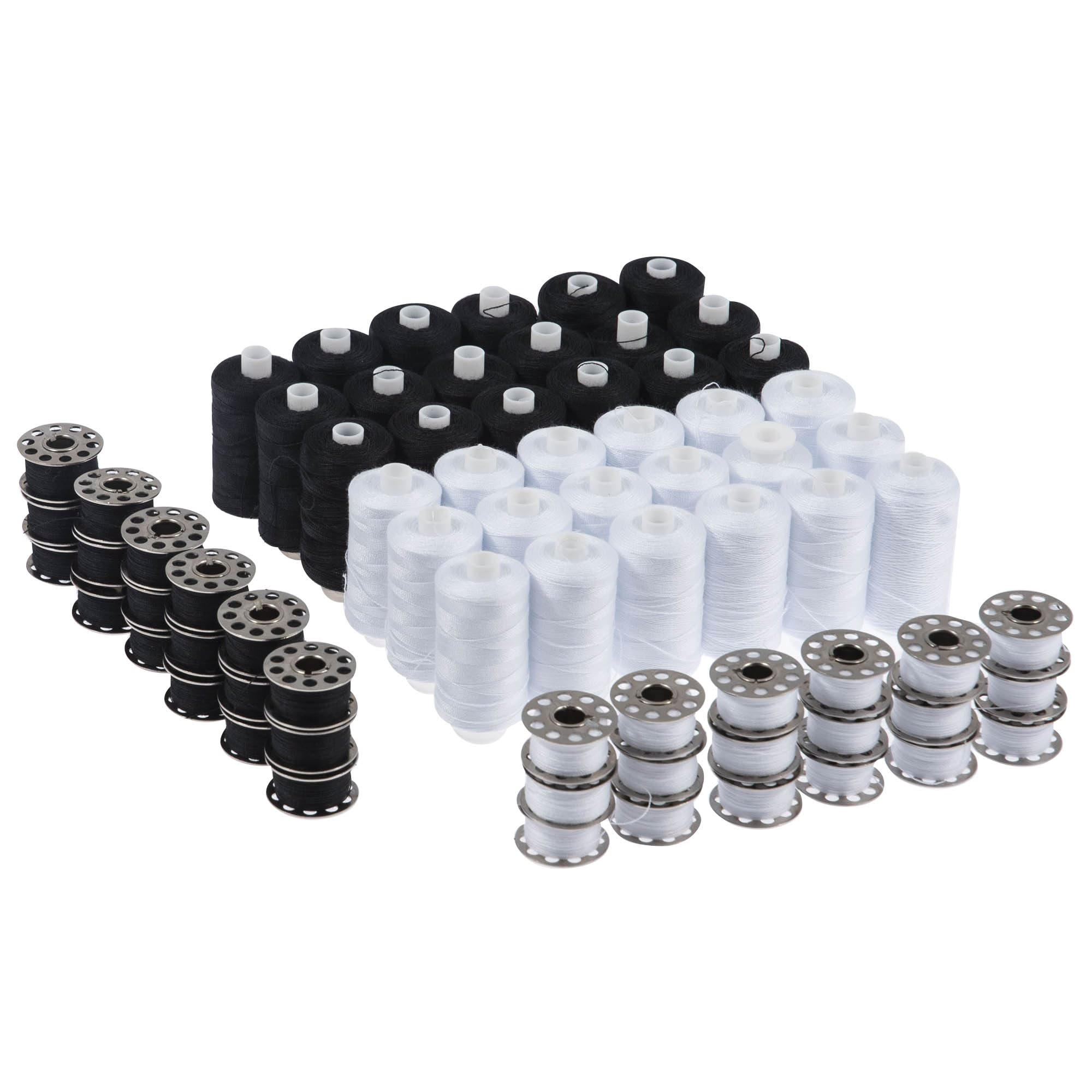 Trimits Sewing Thread and Bobbin Set – 72 Spools with 36 x 230m Polyester Threads and 36 x 36m Bobbins – Black & White Threads in Reusable Storage Box for Sewing Dressmaking and Craft Projects