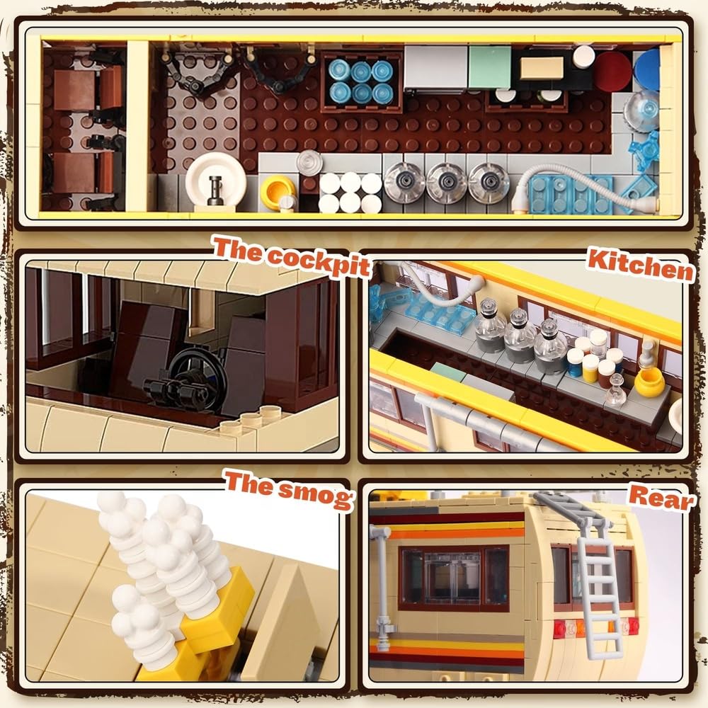 Juego de bloques de construcción clásicos Break Bad RV 986 piezas, modelo detallado de furgoneta con puertas de apertura e interior de laboratorio