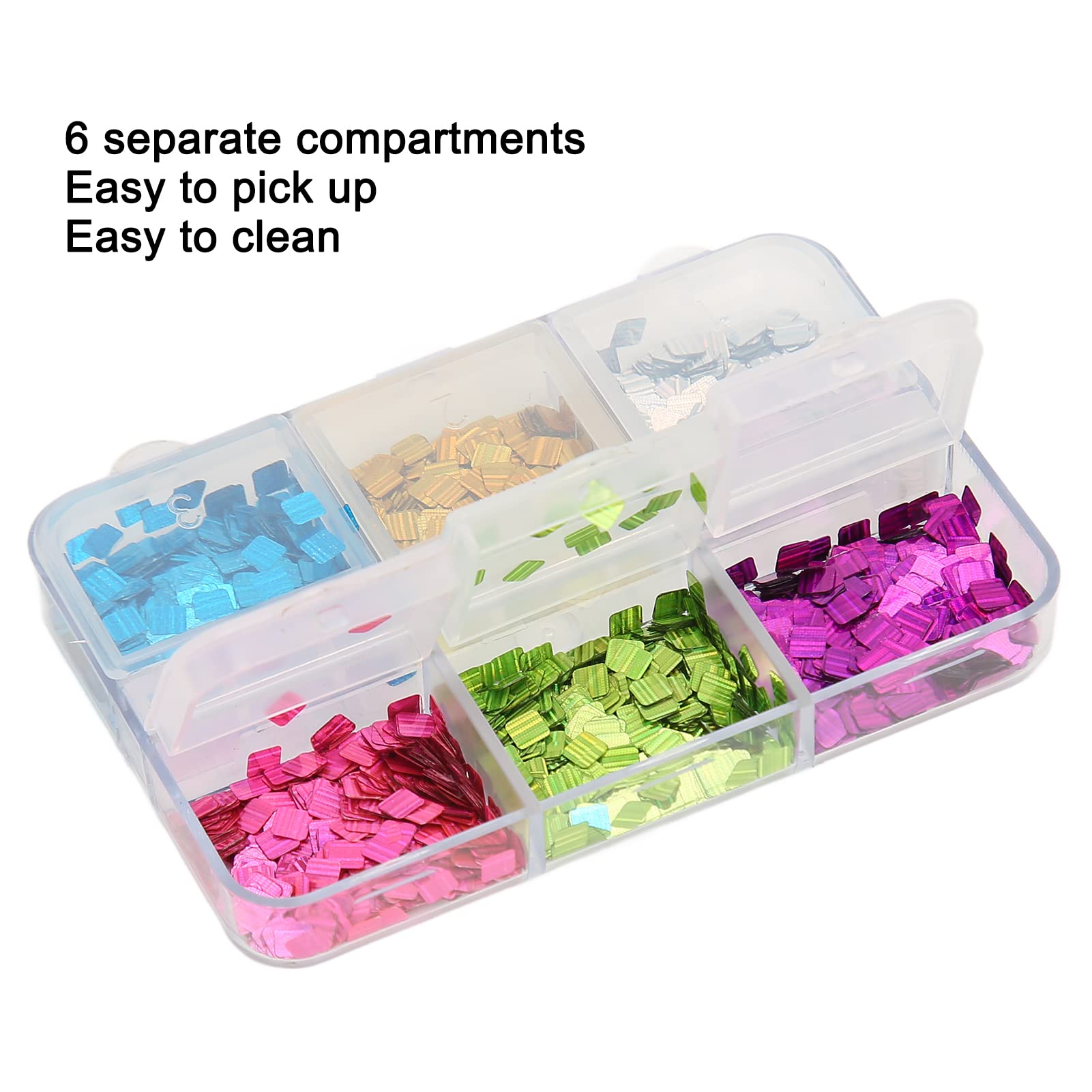 Sonew 3 Box 6 Grids Square Nail Sequins, Colorful Nail Sequins, Mixed Colorful Square Nail Art Glitter - Image 4