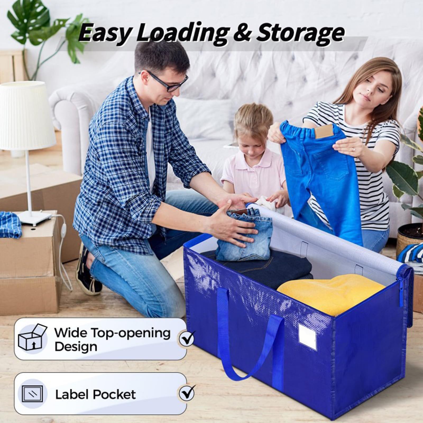 Umzugs-Aufbewahrungstaschen, Polypropylen, gewebt, faltbar, für Kleidung, Decke, Verschluss für Zuhause, Wohnheim, Verpackung