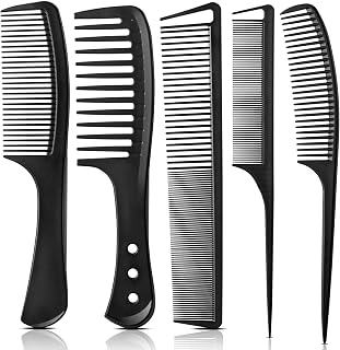 Fekayer 5PCS Professional Hair Comb Set - Wide Tooth, Fine Tooth & Rat Tail Combs, Anti-Static Carbon Fiber for All Hair Types, Unisex Hairstylist Grade