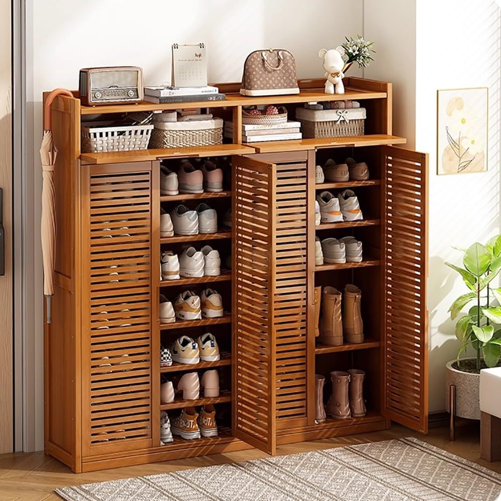 Zapatero de Bambú, Organizador Almacenamiento de Zapatos Multiuso, Panel de Puerta Transpirable, Zapatero con Estantes y Cajón para Sala De Estar, Dormitorio, Armario del Pasillo