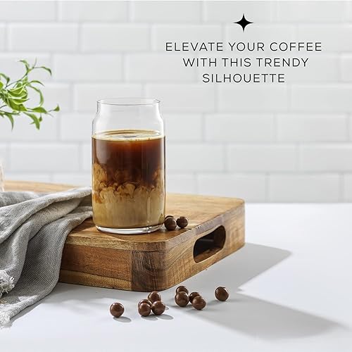 Miniatura 6 de JoyJolt Juego de 6 vasos de vaso para beber - vasos de cerveza de 16 onzas Tazas de vidrio en forma de lata de refresco bonitos vasos de taza de