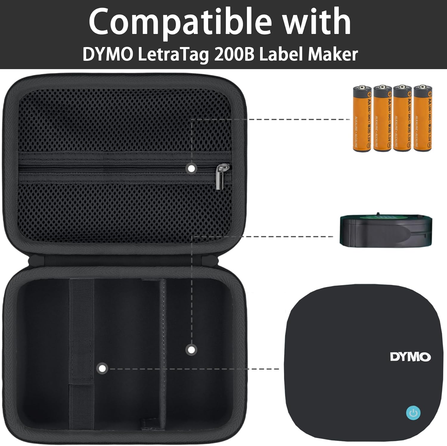 Label Printer Case Compatible with DYMO LetraTag 200B Compact Label Maker(Black Case) - Image 3