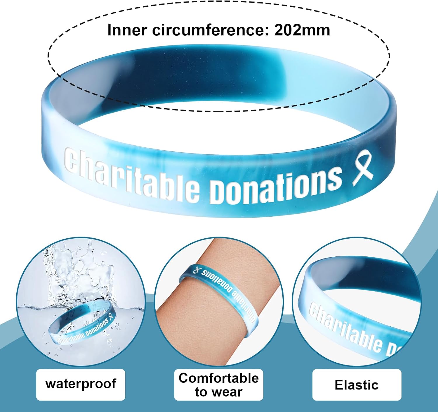 Custom Silicone Lables 40PCS Blue White Personalized Rubber Wristbands 0.5"*7.9" Custom Wristbands with Text ICON Bulk