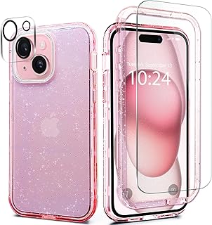 Coolwee Full Body Protective Hybrid 3 in 1 Rugged for iPhone 15 Case Glitter, 6.1 inch, Heavy Duty Shockproof Women Girls ...
